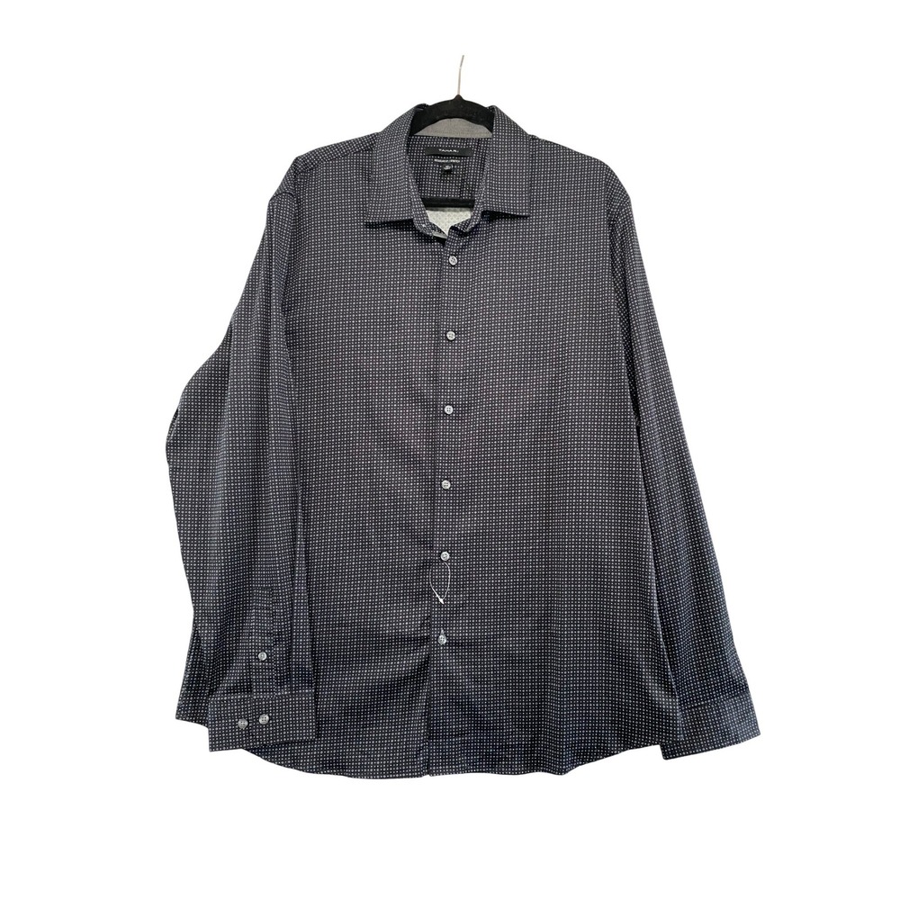 Tahari Button Down Shirt Men XL Black Geometric Regular Fit Stretch Long Sleeve